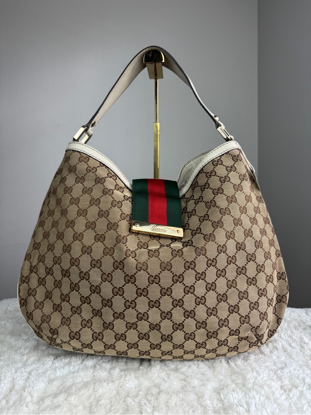 Gucci Web Hobo  Beige GG Canvas Hobo Bag with Web Stripe